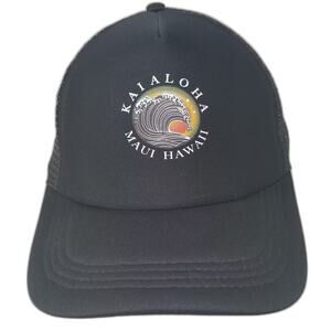 Kai Aloha Supply Trucker Hat Black White Snapback OS Maui Hawaii Wave Graphic
